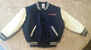 Vintage Kids Warner Bros Looney Tunes Unisex Jacket Blue Wool & Leather Small - Picture 1 of 11