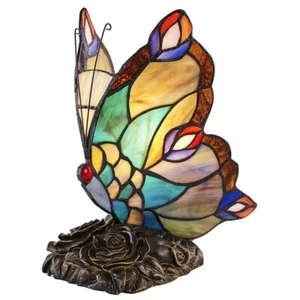 Beautiful Handmade Multi-Coloured Glass Butterfly Tiffany Lamp with Bronze Ba... - Picture 1 of 4