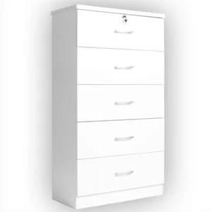 Better Home Products Olivia Wooden Tall 5 Drawer Chest Bedroom Dresser in White - Picture 1 of 6