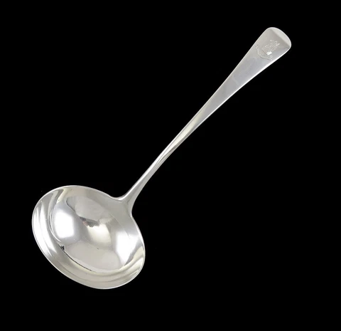 Antique English Georgian Sterling Silver In Hocs Signo Vinces Gravy/Sauce Ladle Cover