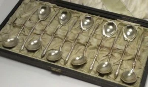 11 Antique German 800 Silver Spoons with Deer Hoof Terminals– by Koch & Bergfeld - Picture 1 of 12