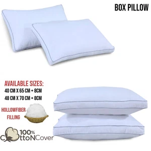 Box Pillows Hollowfibre Filled Cotton Cover Gusseted Box Plum Pillows 8cm Thick. - Picture 1 of 8