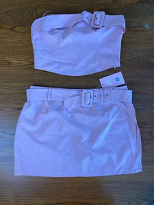 Missy Empire Skirt & Top Set UK 10-12 Baby Pink Festival Sexy - Picture 1 of 13