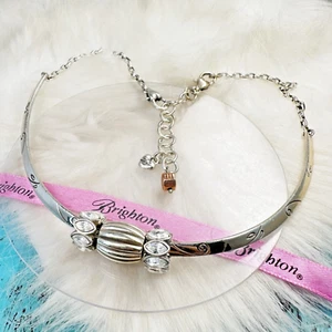 Brighton Pablos Etched Silver Plate Rigid Collar Necklace w/3 Crystal Charms - Picture 1 of 7