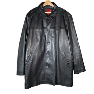 Cole Haan City Lambskin Leather Car Coat Men's XL Black Long Jacket - Picture 1 of 15