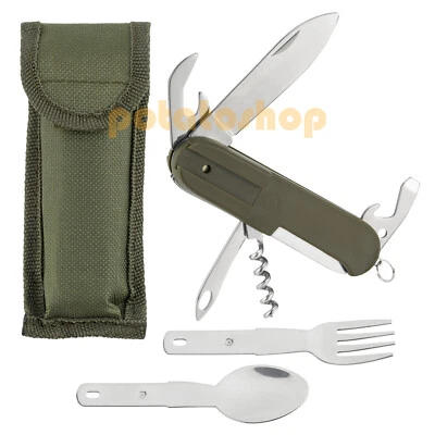 Juego de utensilios de comida de camping 8 en 1 cuchara tenedor de acero inoxidable viaje al aire libre Foto 1 de 4