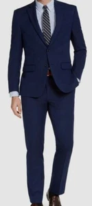 $395 Van Heusen Men's Blue Solid Slim-Fit Jacket Pants 2-Piece Suit Size 48R - Picture 1 of 4