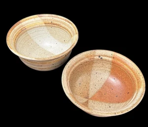 Hand Thrown Art Studio Pottery Stoneware Nesting Bowls Neutral Tone Set of 2 - Picture 1 of 14
