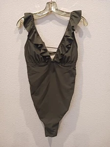 CUPSHE Women's One Piece Green Swimsuit Lace Up Back, Tummy Control Sz Medium - Picture 1 of 3