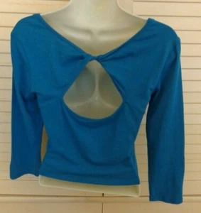 Ambiance Apparel💗Super Cute Teal Blue Cute out Back Stretch Crop Top  Sz Jrs L - Picture 1 of 6