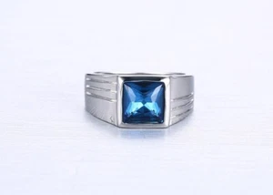 Mode Edelstahl blau Diamant Herren Verlobungsring Silber Größe 7-11 - Bild 1 von 17
