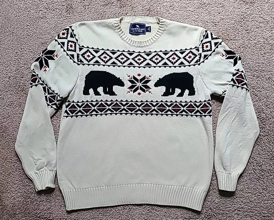 Suéter de Invierno de Colección AMERICAN LIVING Para Hombre Diseño de Oso Negro Fairisle Talla L  Foto 1 de 4