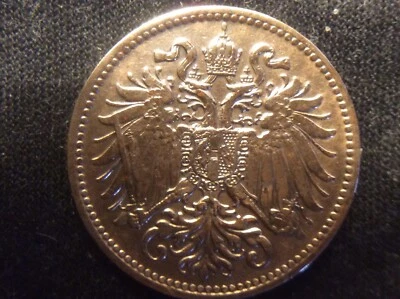 1897 AUSTRIA, 2 HELLER,CROWNED IMPERIAL DOUBLE EAGLE,vf - Image 1 of 2