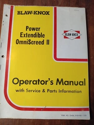 Blaw Knox OmniScreed II Operador Servicio de Mantenimiento Reparación Piezas Catálogo Manual Foto 1 de 4