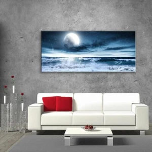Glass Picture Toughened Wall Art Unique Sea Waves at Night Full Moon Any Size - Picture 1 of 4
