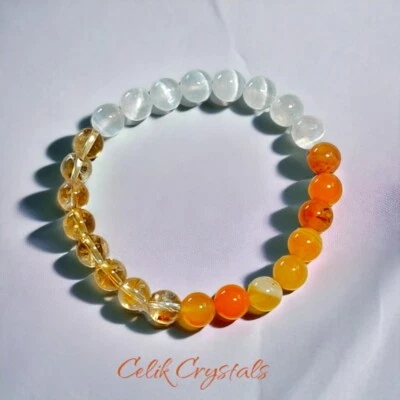 Pulsera Selenita, Citrino, Ágata Naranja Piedras Naturales 8mm Foto 1 de 4