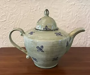 SMF Schramberg Hand Painted Sage Green Teapot Never Used Holds 6 Cups or 48 oz. - Picture 1 of 7