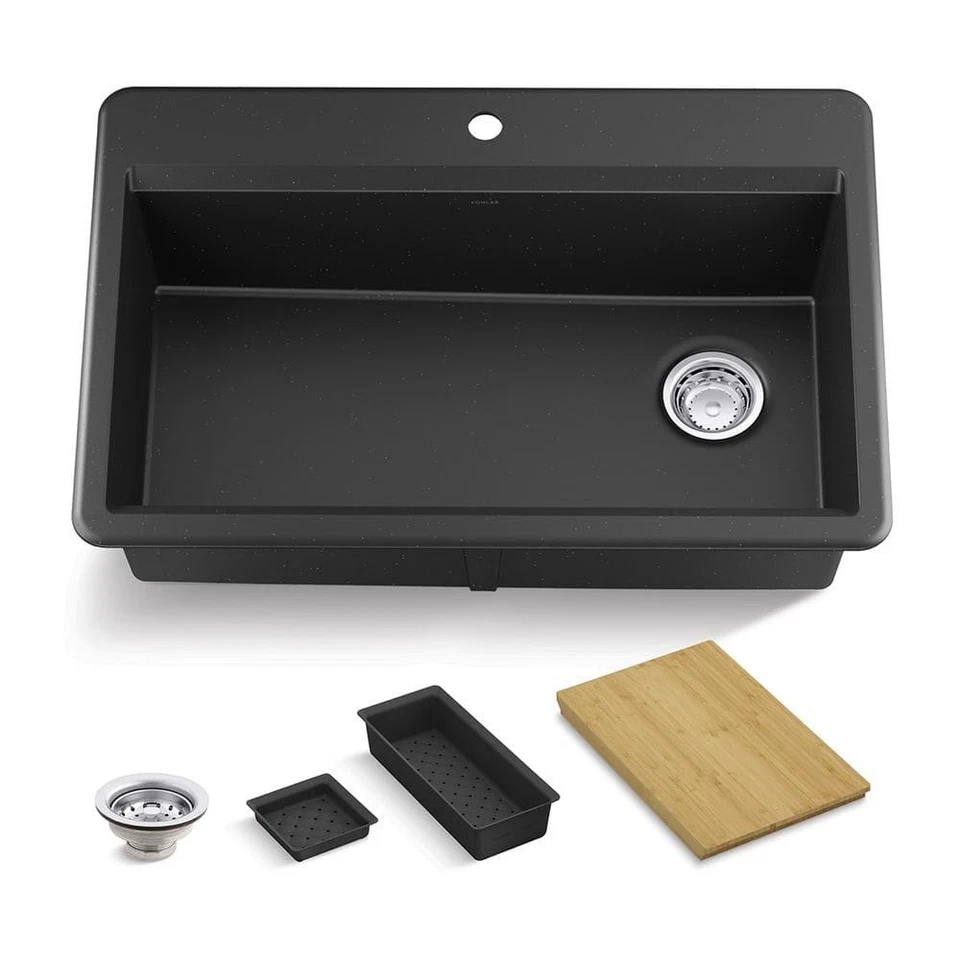 KOHLER Lassen Workstation All In One Sink Kit. Matte Black. Neoroc Composite Mat