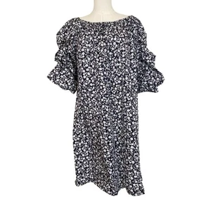 MSK Floral Dress New Sz 1X Navy/White 100% Cotton - Picture 1 of 6