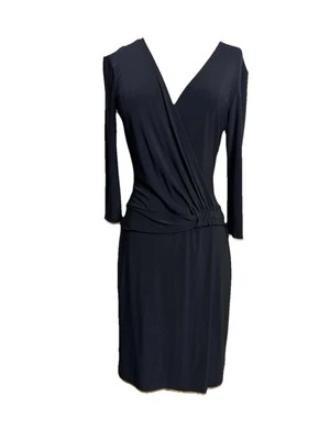 Jones New York Black Ruched Wrap Dress, Size 6 - Image 1 of 3