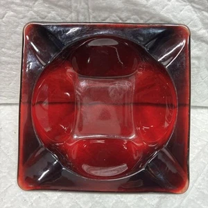 Anchor Hocking Ruby Red Ashtray Glass Royal Square 3 1/2" Vintage - Picture 1 of 4
