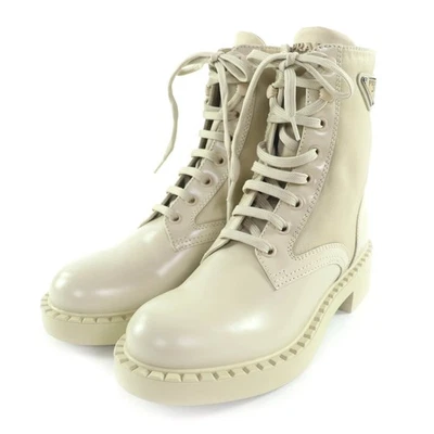 Excelente PRADA Botas Cortas Beige Cuero Mujer 37 1T782M Foto 1 de 4