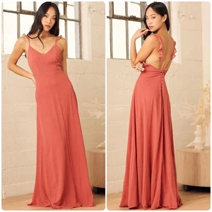 Lulus Meteoric Rise Rusty Rose Rüschen Träger Maxikleid Rosa Größe S - Bild 1 von 13