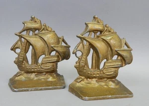 Pair vintage cast metal Spanish galleon ship bookends book ends MCM - Picture 1 of 2