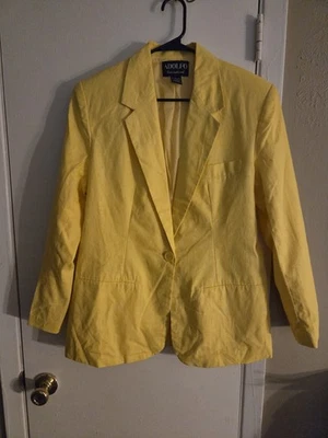 Blazer Adolfo International Amarillo Brillante con Cierre de 1 Botón y Solapas Talla 8 Foto 1 de 4