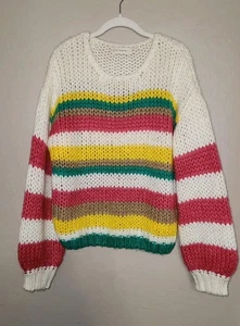 Suéter tejido grueso de gran tamaño By Together talla S a rayas cuello redondo manga globo - Imagen 1 de 10