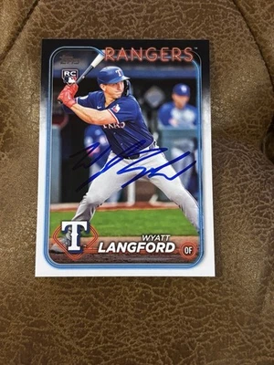 Wyatt Langford Signed Autograph 2024 Topps RC US151 Card Texas Rangers - Image 1 of 2