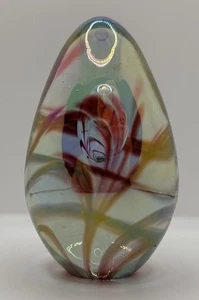 Vintage Glass Eye Studio GES 1990s Iridescent 3" Egg Paperweight - Picture 1 of 7