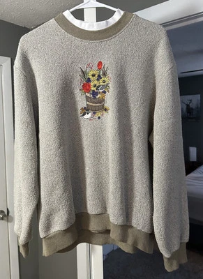 Suéter vintage XL Bonworth bordado maceta cubo pájaro Y2K Foto 1 de 4