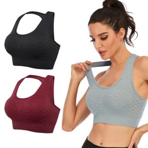 Womens Padded Sports Bra Backless Breathable Seamless I-back Crop Fitness Vest - Picture 1 of 24