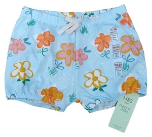 MARKS & SPENCER Bebé Niñas Lindo Azul Floral Elástico Algodón Pantalones Cortos Edad 18-24 Meses - Imagen 1 de 2