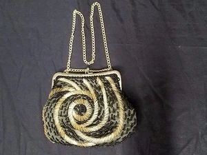 VINTAGE LA REGALE BLACK BEADED PURSE MADE IN HONG KONG FLAWED - Picture 1 of 6