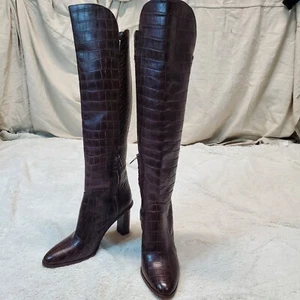 Vince Camuto Leather Print Fashion Sexy Over the Knee Tall Block Heeled Boots 8 - Picture 1 of 16