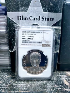 1963 John F Kennedy Silver (Germany) 40mm Medal NGC PF 64 Cameo - Picture 1 of 2