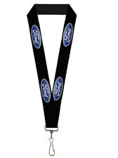 Lanyard Stretchable Licensed Key Chain Black With Blue FORD Oval