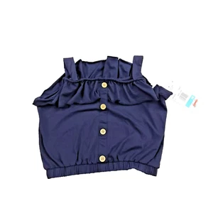 Rare Editions Solid Knit Top Big Girl's Size 16 Navy Blue Ruffle Stretch - Picture 1 of 7