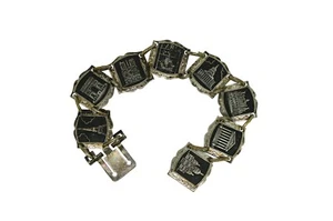 Sterling Silver Paris France Ses Monuments Souvenir Panel Bracelet 22g - Picture 1 of 13