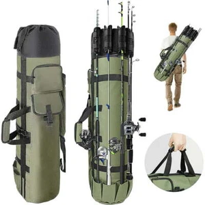 Fishing Bag, Campmoy Durable Canvas Fishing Rod Bag, 5 Poles and Tackle, Green - Picture 1 of 6