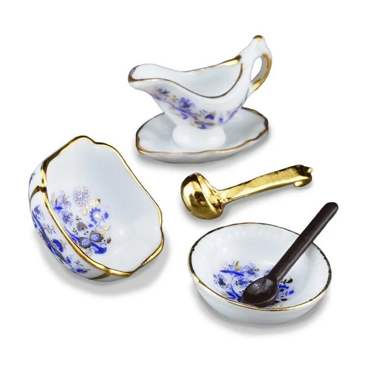 MINIATURE DOLLHOUSE 1:12 SCALE REUTTER BLUE ONION SERVING SET - 1.449/5 - Image 1 of 1