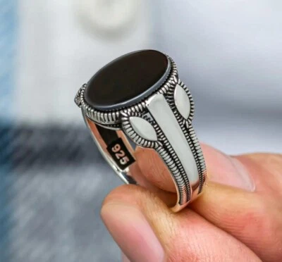 Herren Ring 925 Sterling Silber mit Schwarzem Onyx stein siegel ring elegant - Bild 1 von 4