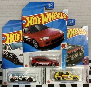 Hot Wheels ‘92 Honda Civic EG, Civic Custom, ‘73 Civic Custom J-Imports Lot 3 - Picture 1 of 19
