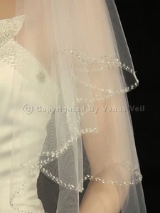 2T Ivory Bridal Elbow Length Scalloped Beaded Edge Wedding Veil - Picture 1 of 4
