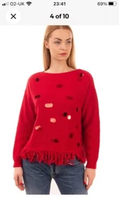 KAOS made in Italy jumper cashmere angora wool blend sequins fringe trim BNWT - Picture 1 of 13