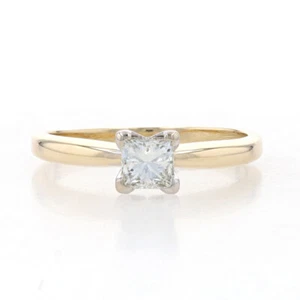Yellow Gold Diamond Solitaire Engagement Ring - 14k Princess .60ct - Picture 1 of 9