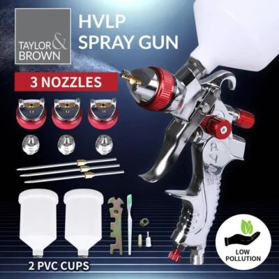 TAYLOR & BROWN Spray Gun Paint Gun Kit HVLP Gravity Feed Air 1.4mm 1.7mm 2mm 3 Nozzles