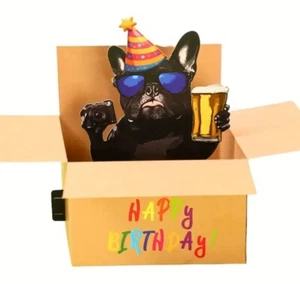 Hund mit Bier Happy Birthday Pop-Up Grußkarte mit Umschlag - Bild 1 von 2